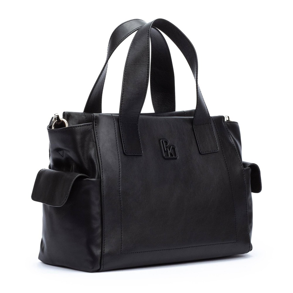 Pikolinos PAU Daily Tote Bottom Downtown Tote Black Leather Satchel Bag